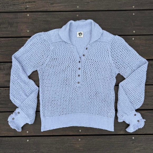 Light Blue Free People We the Free Care FP Snowdrift Crochet Knit Sweater - Picture 1 of 8
